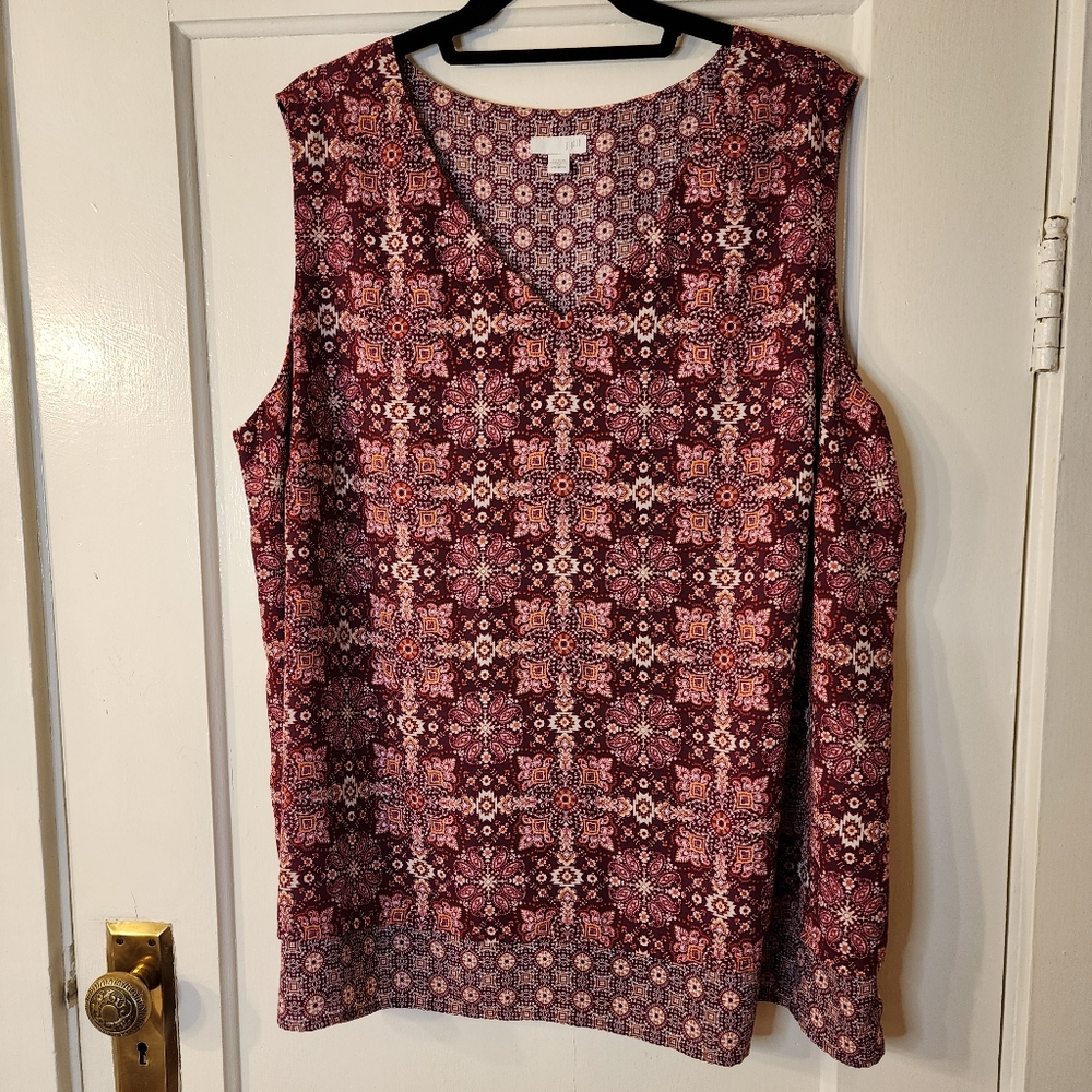 J.Jill Sleeveless Tunic Top, Womens 2X Paisley Print In Pinks